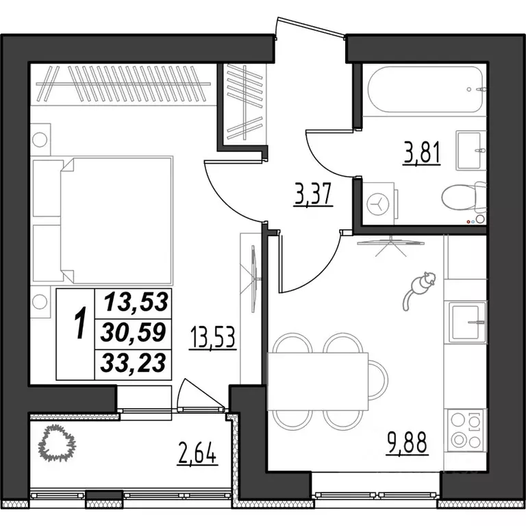 1-к кв. Мордовия, Саранск Химмаш жилрайон, 4-й мкр,  (33.23 м) - Фото 1