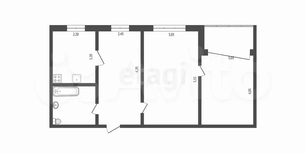 3-к. квартира, 58,4 м, 6/9 эт. - Фото 0