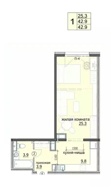 1-к кв. Пензенская область, Пенза ул. Яшиной, 8 (42.9 м) - Фото 1