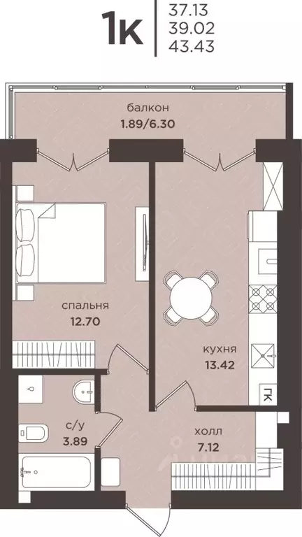 1-к кв. Калининградская область, Гурьевск  (39.02 м) - Фото 1