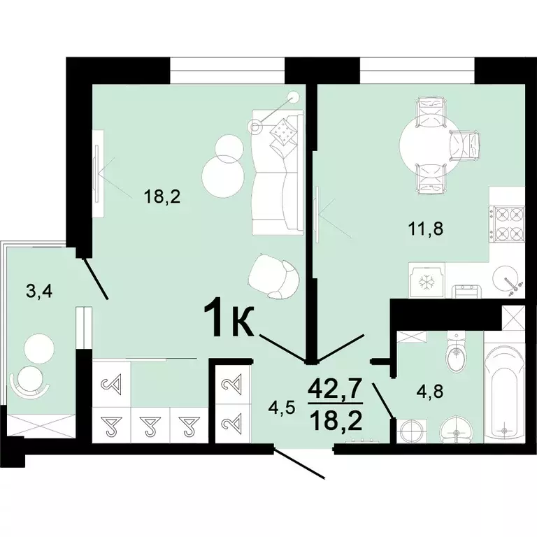 Продаётся 1-к квартира, 42.7 м - Фото 0