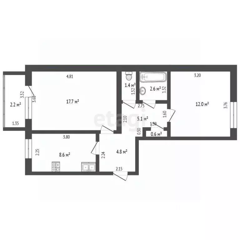 2-к кв. Башкортостан, Стерлитамакский район, Куганакский сельсовет, с. ... - Фото 1