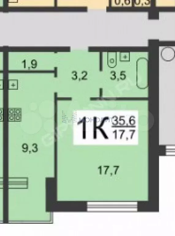 2-к. квартира, 43,6 м, 2/9 эт. - Фото 0