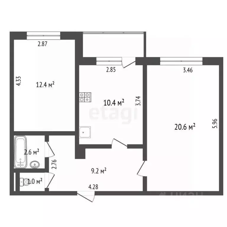 2-к кв. Коми, Усинск Воркутинская ул., 21 (58.2 м) - Фото 1