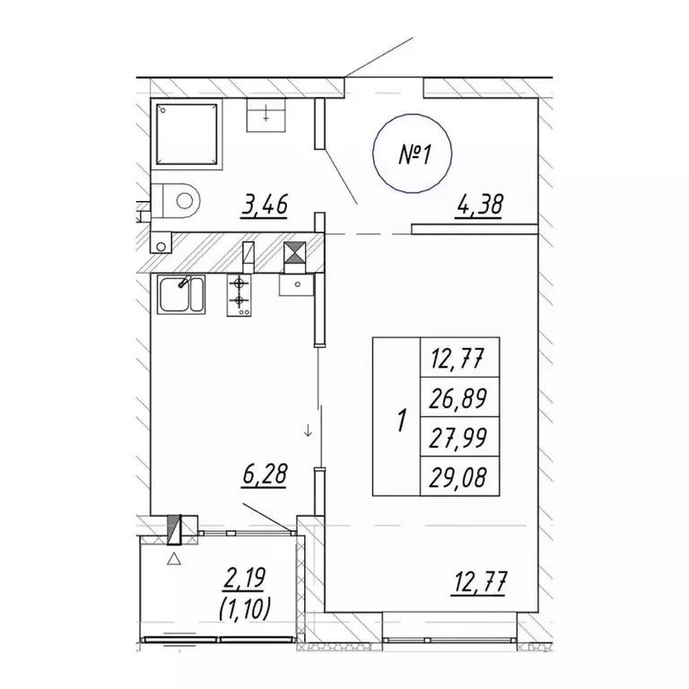 1-к кв. Калининградская область, Зеленоградск  (29.08 м) - Фото 1
