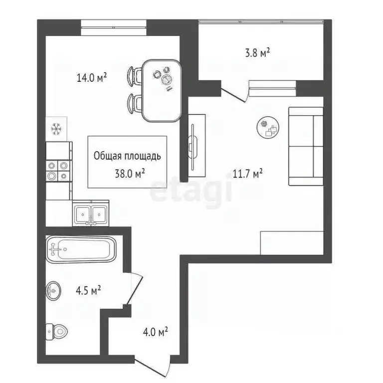 1-к кв. Новосибирская область, Новосибирск Кедровая ул., 80/1 (38.0 м) - Фото 1