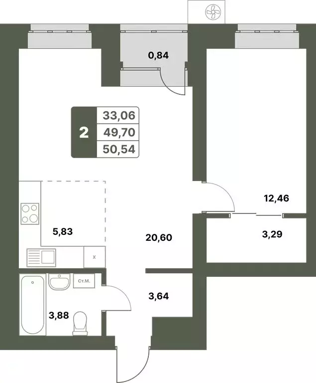 2-комнатная квартира: Уфимский район, село Миловка (50.54 м) - Фото 0