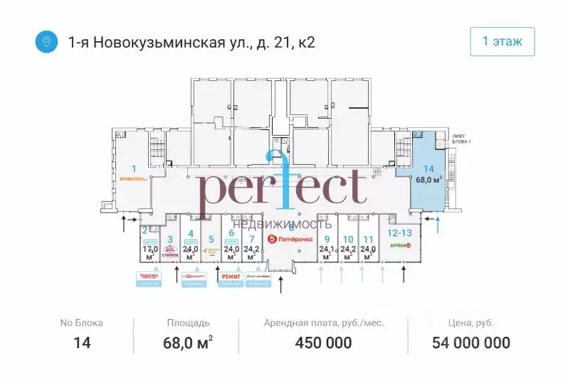 Торговая площадь в Москва 1-я Новокузьминская ул., 21К2 (68 м) - Фото 2