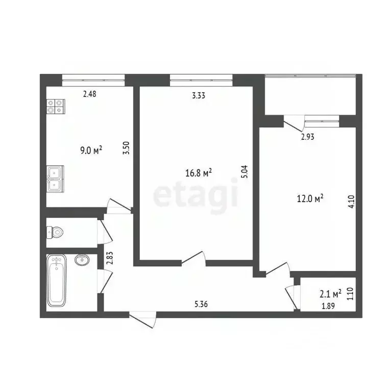 2-к кв. Тюменская область, Тюмень ул. Домостроителей, 6а (52.4 м) - Фото 1