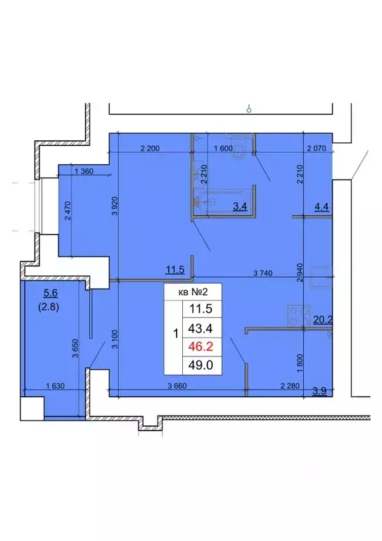 1-к кв. Костромская область, Кострома Новый город мкр,  (46.2 м) - Фото 1