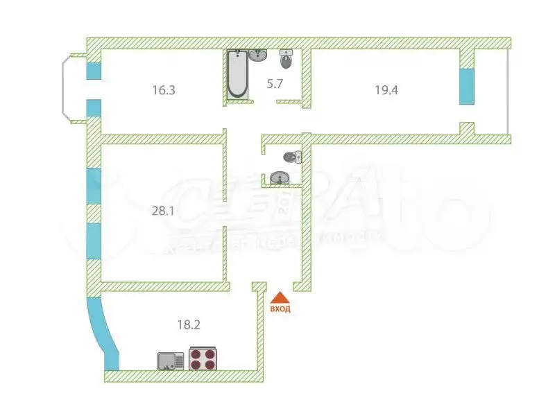 3-к. квартира, 108 м, 3/9 эт. - Фото 0