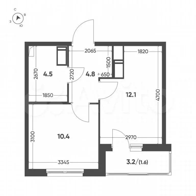 1-к. квартира, 33,4 м, 4/12 эт. - Фото 1