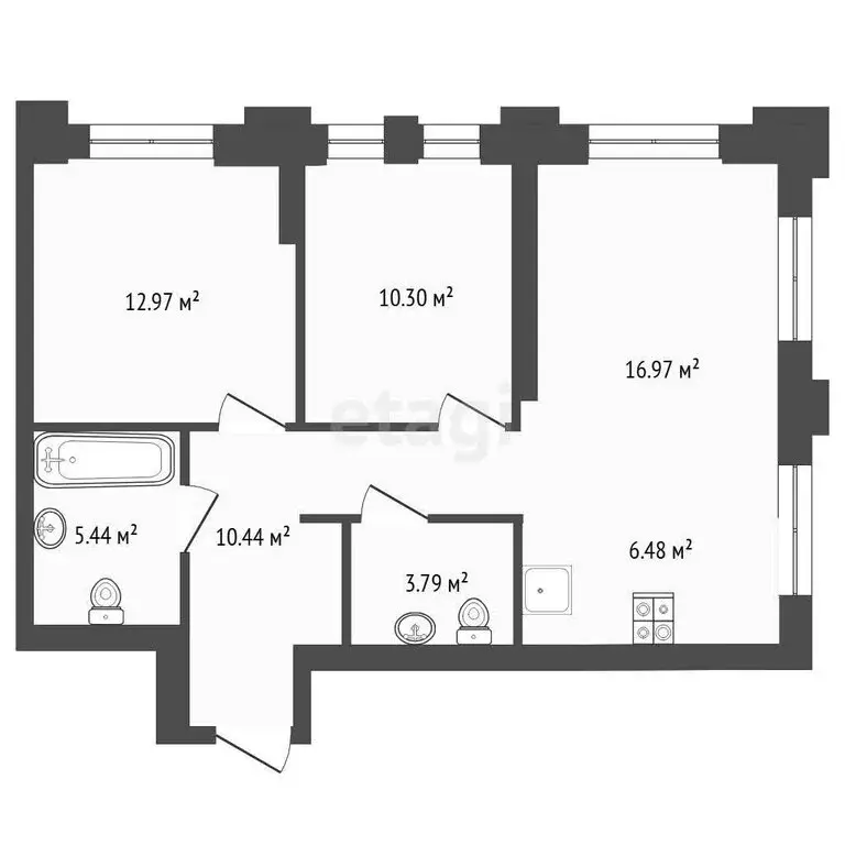 2-комнатная квартира: Тюмень, улица Тимофея Чаркова, 93 (66.4 м) - Фото 1