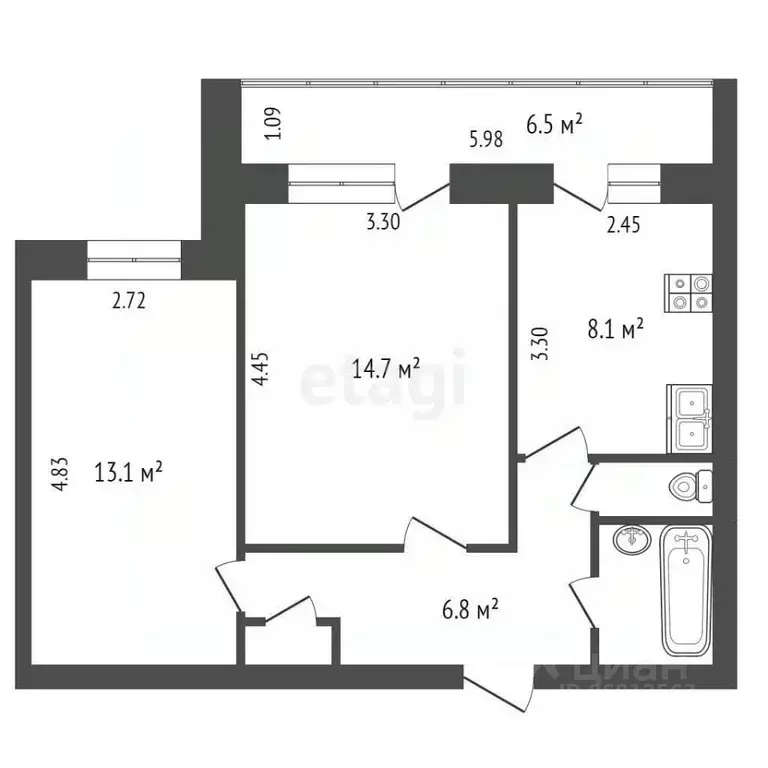 2-к кв. Ивановская область, Иваново ул. Котовского, 25 (47.5 м) - Фото 1