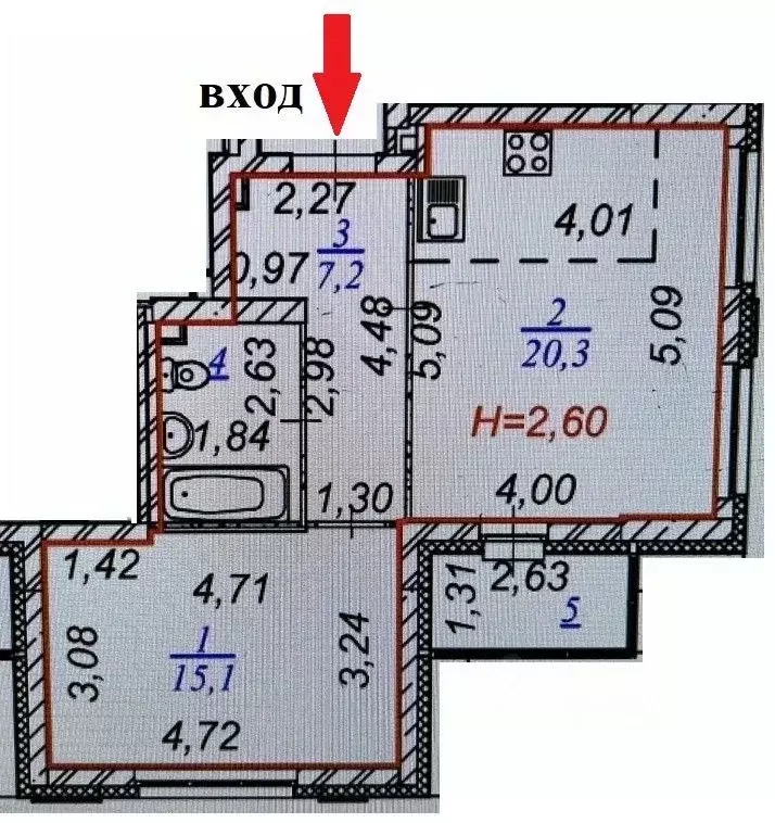 2-к кв. Свердловская область, Екатеринбург ул. Блюхера, 42 (47.4 м) - Фото 2
