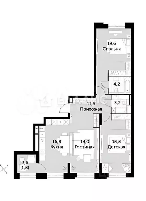 3-к. квартира, 90 м, 5/46 эт. - Фото 0