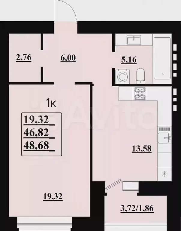 1-к. квартира, 48,7 м, 3/8 эт. - Фото 1