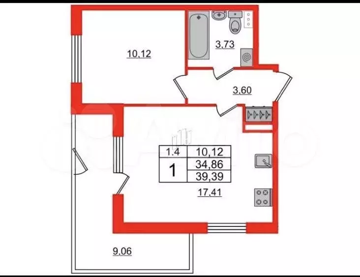 1-к. квартира, 45 м, 1/4 эт. - Фото 0