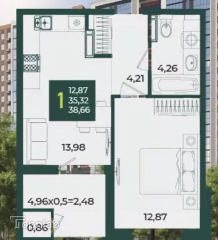 1-к кв. Краснодарский край, Краснодар Образцово мкр,  (38.12 м) - Фото 1