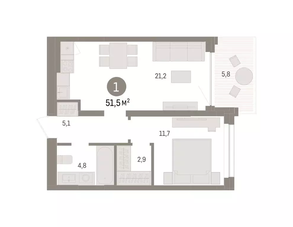 1-комнатная квартира: Тюмень, улица Муравленко, 9к3 (51.49 м) - Фото 0