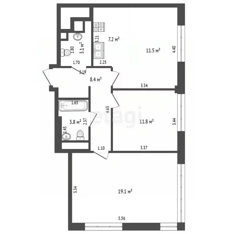 2-к кв. Москва Амурская ул., 1Ак4 (64.9 м) - Фото 2