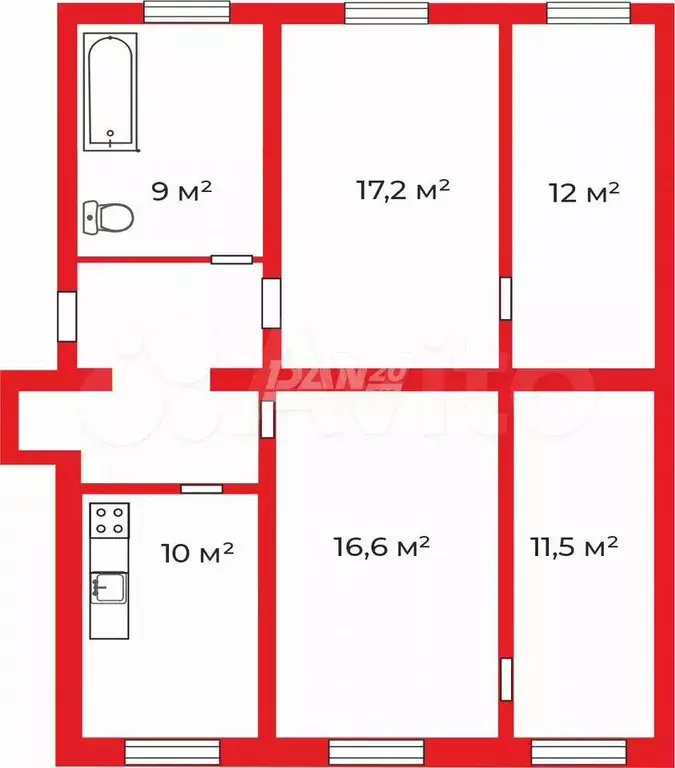 4-к. квартира, 88,4 м, 2/5 эт. - Фото 0
