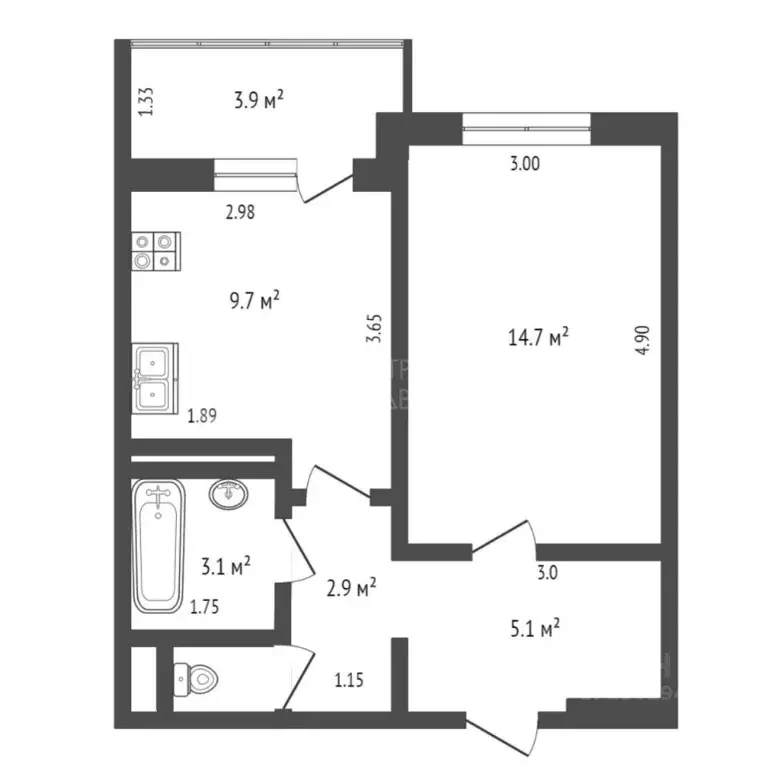 1-к кв. Тюменская область, Тюмень ул. Николая Зелинского, 19 (38.0 м) - Фото 1