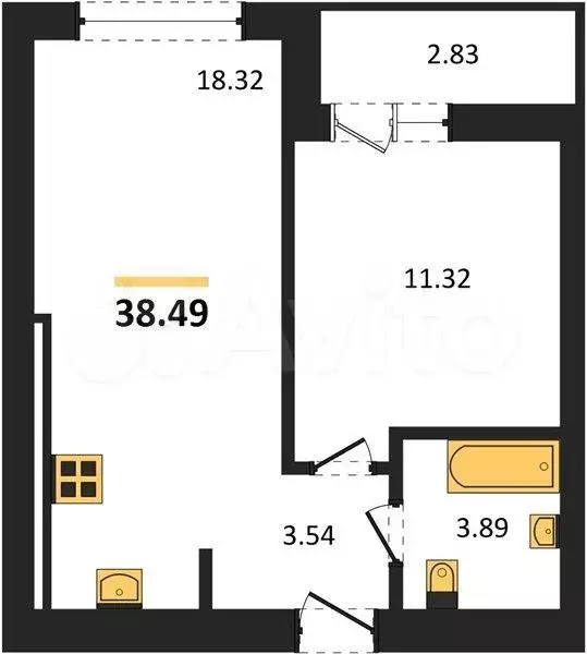 1-к. квартира, 38,5 м, 7/9 эт. - Фото 1