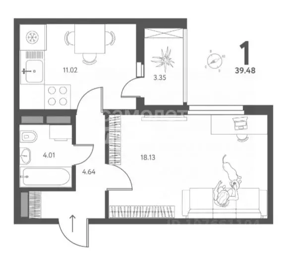 1-к кв. Липецкая область, Липецк Инстеп. Перова жилой комплекс (39.48 ... - Фото 1