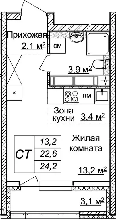 Квартира-студия: Нижний Новгород, ЖК Кузнечиха Город, 9 (24.2 м) - Фото 1