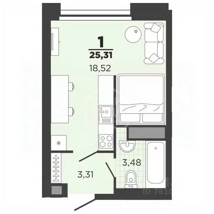 Студия Рязанская область, Рязань Олимпийский городок мкр, 4к1 (24.8 м) - Фото 2