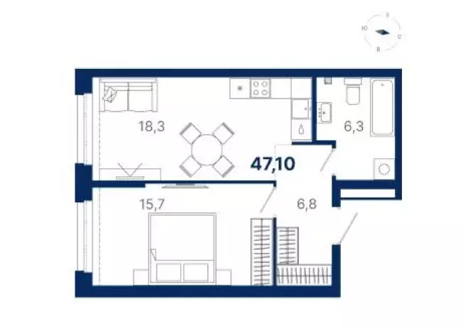 1-комнатная квартира: Екатеринбург, Онежская улица, 4 (47 м) - Фото 1