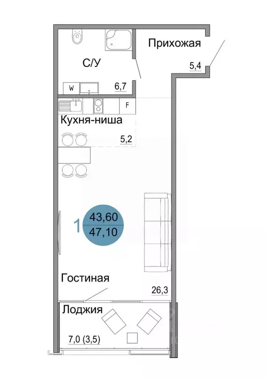 1-к кв. Крым, Керчь Белый город жилой комплекс (47.1 м) - Фото 0
