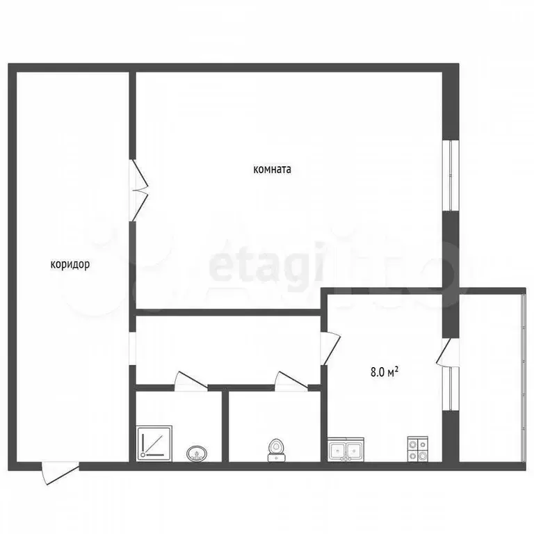 1-к. квартира, 33,7 м, 6/7 эт. - Фото 0