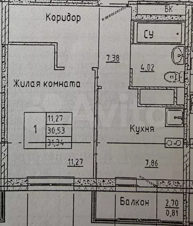 1-к. квартира, 31,3 м, 4/14 эт. - Фото 0