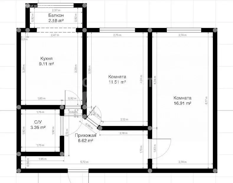 2-комнатная квартира: Нальчик, улица Головко, 99 (50 м) - Фото 1