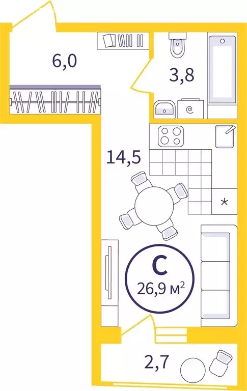 Квартира-студия: Екатеринбург, ЖК Астон Реформа (25.59 м) - Фото 0