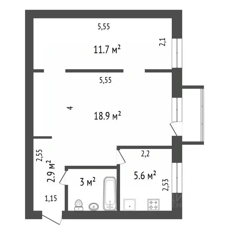 2-к кв. Иркутская область, Иркутск Депутатская ул., 11 (42.6 м) - Фото 2