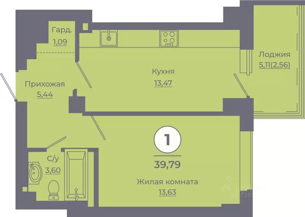 1-к кв. Ростовская область, Ростов-на-Дону ул. Жданова, 31 (39.4 м) - Фото 1