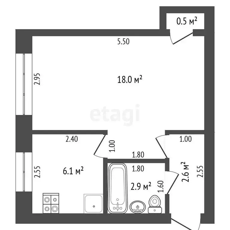 1-комнатная квартира: Ялуторовск, улица Бахтиярова, 59 (30.1 м) - Фото 1