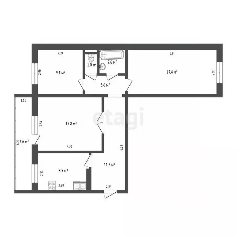 3-к кв. Вологодская область, Череповец Рыбинская ул., 34 (69.3 м) - Фото 2