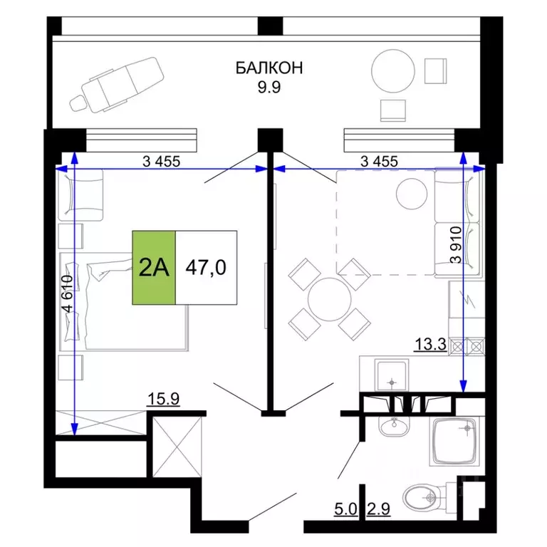 2-к кв. Краснодарский край, Анапа проезд Сосновый (47.0 м) - Фото 1