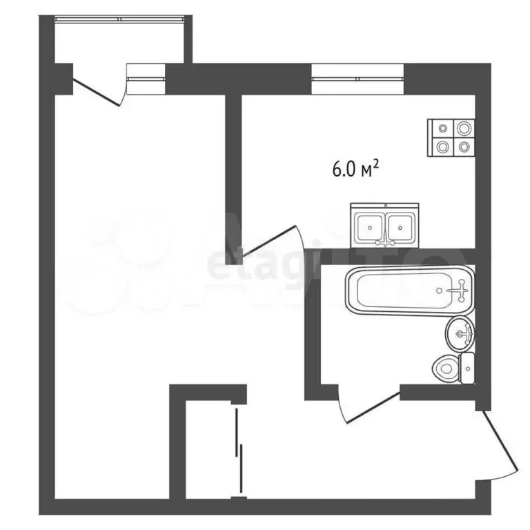 1-к. квартира, 30,8 м, 5/5 эт. - Фото 1