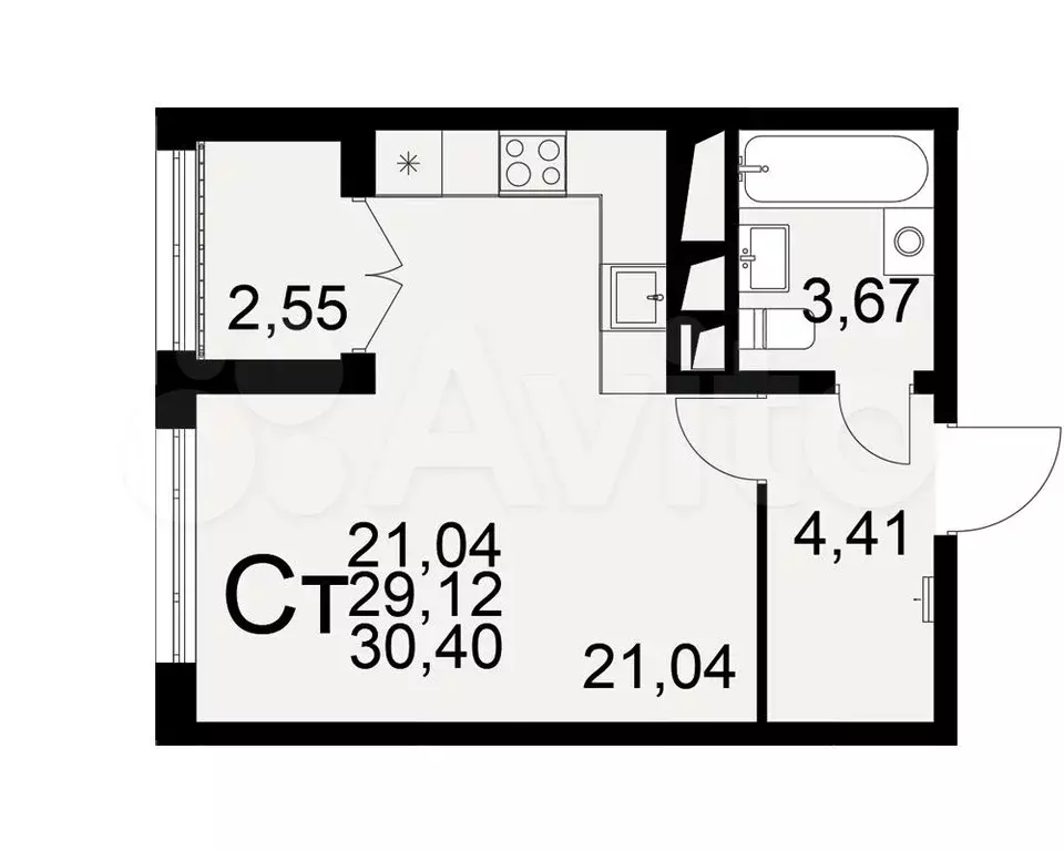 1-к. квартира, 30,4 м, 24/25 эт. - Фото 1