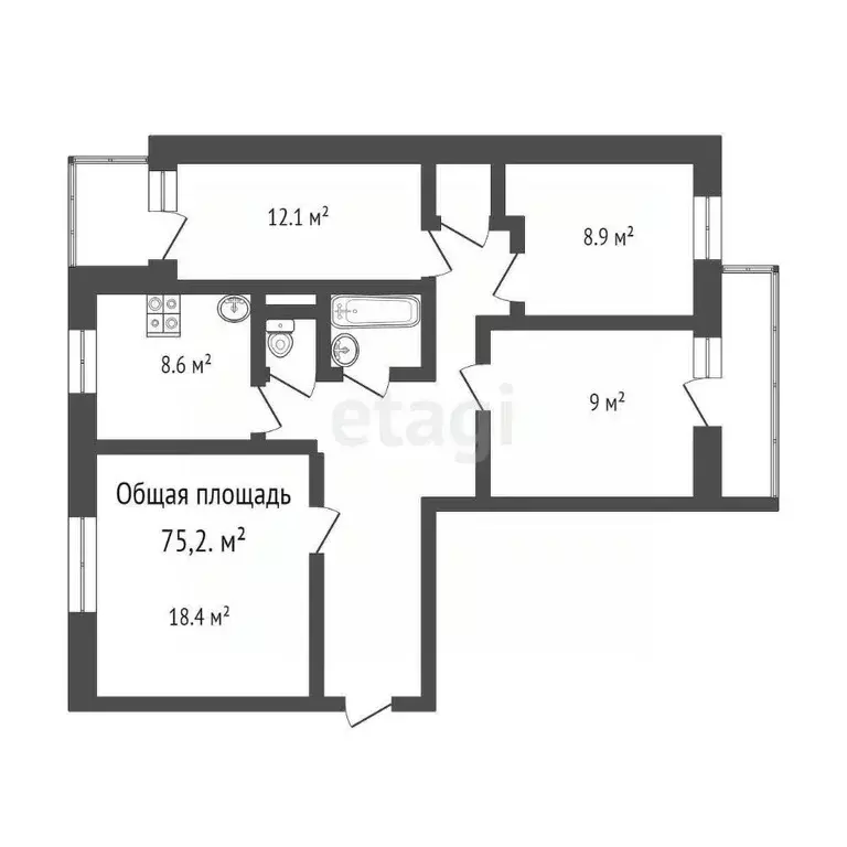 4-к кв. Томская область, Томск ул. Клюева, 20 (75.2 м) - Фото 2