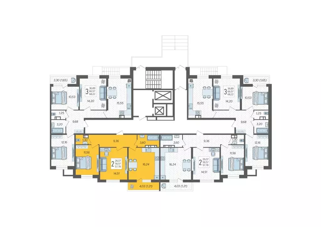 2-комнатная квартира: Краснодар, ЖК Смородина (57.78 м) - Фото 2