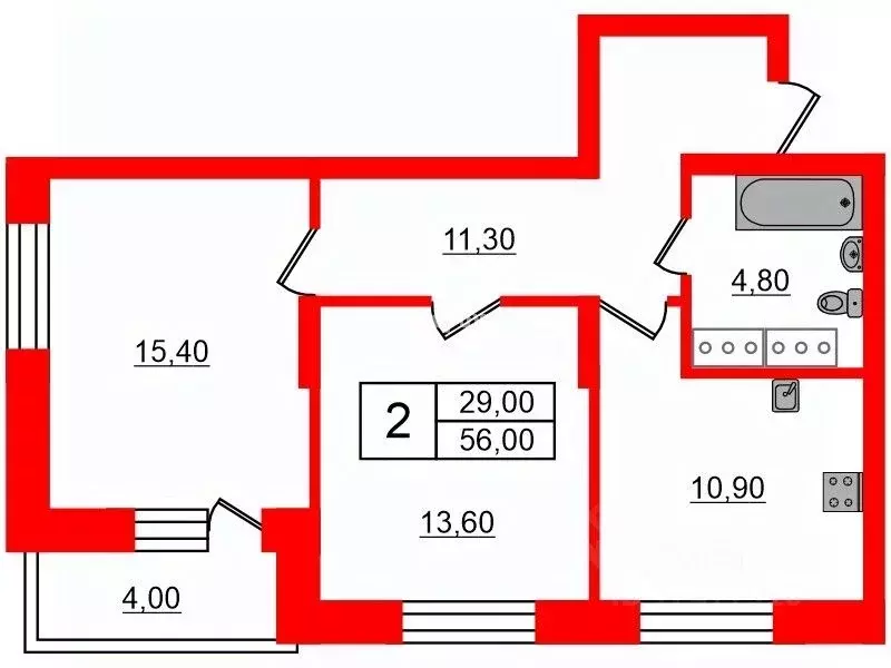 2-к кв. Санкт-Петербург просп. Героев, 35 (56.0 м) - Фото 1