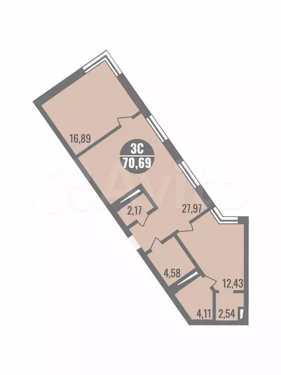 3-к. квартира, 71 м, 3/12 эт. - Фото 0