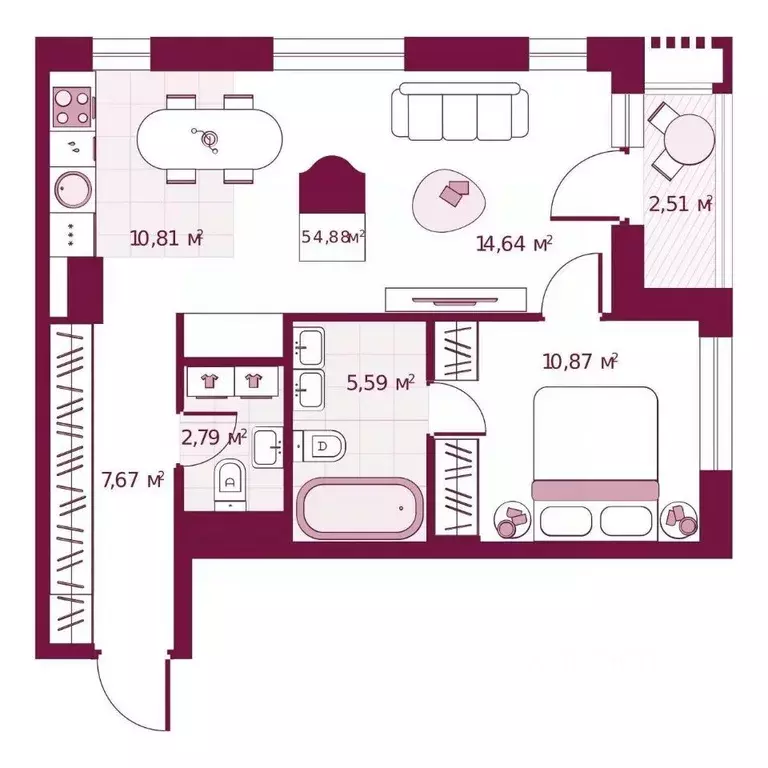 1-к кв. Тюменская область, Тюмень ул. Герцена, 33 (54.88 м) - Фото 1
