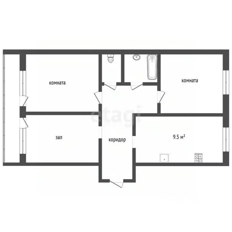 3-к кв. Кемеровская область, Киселевск Большая Дачная ул., 69 (58.3 м) - Фото 2